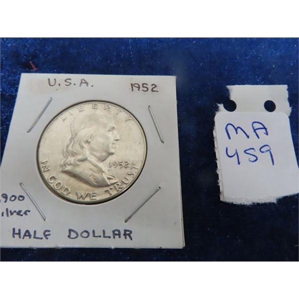 USA 1952 Half Dollar Franklin .900 Silver Fine Cond