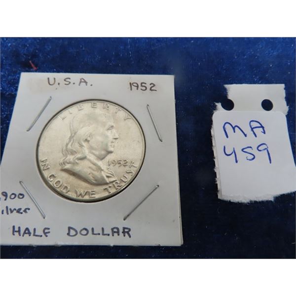 USA 1952 Half Dollar Franklin .900 Silver Fine Cond