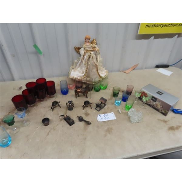 Brass Ornaments, Colored Glassware, Christmas Angel, Some Crystal Plus More!