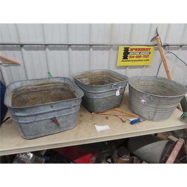 3 Galvanized Tubs