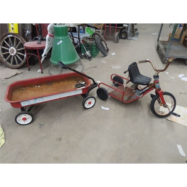 Metal Childs Red Wagon & Super Tricycle