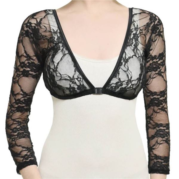 BLACK LACE 3/4 LENGTH SLEEVEY -WONDERS - SIZE MED