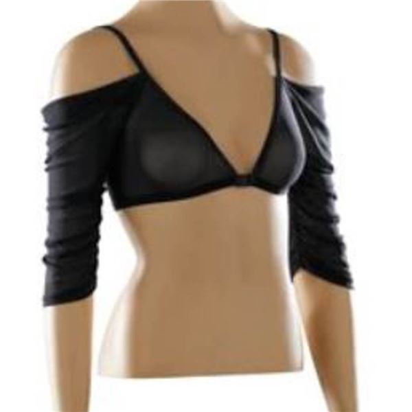 BLACK MESH WATERFALL OFF SHOULDER SLEEVEY -WONDERS