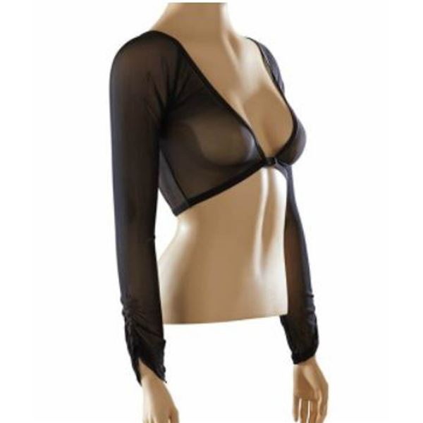 BLACK MESH SHIRRED LONG SLEEVE SLEEVEY-WONDERS