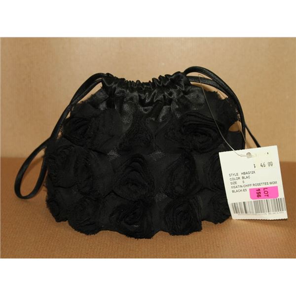 BLACK FORMAL ROSETTE STYLE HAND BAG