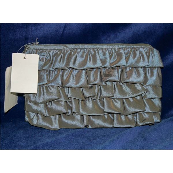 BLUE STEEL RUFFLED FORMAL CLUTCH