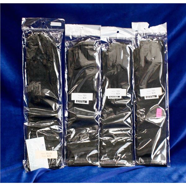 LOT OF 4 BLACK SATIN STYLE FORMAL GLOVES