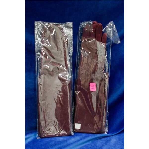 LOT OF 2 BURGUNDY SATIN STYLE FORMAL GLOVES