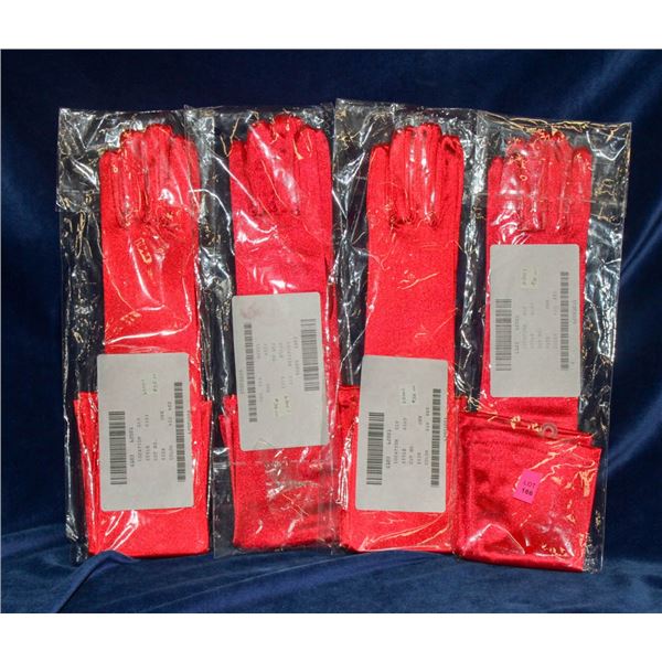 LOT OF 4 RED SATIN STYLE FORMAL GLOVES