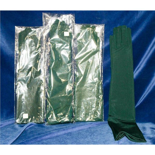 LOT OF 4 HUNTER GREEN FORMAL SATIN STYLE GLOVES