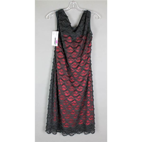 RED W/ BLACK FRINGE JOLENE DESIGNER FORMAL DRESS