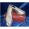 Image 1 : HANNAH SILVER SATIN HEELS BY DYEABLES OPEN TOE