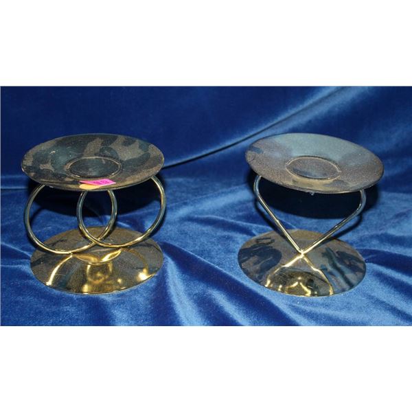 2 BRIDAL THEMED GOLD COLORED CANDLE HOLDERS;
