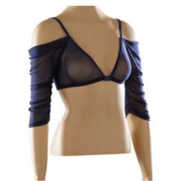 NAVY MESH WATERFALL OFF THE SHOULDER  SLEEVEY -