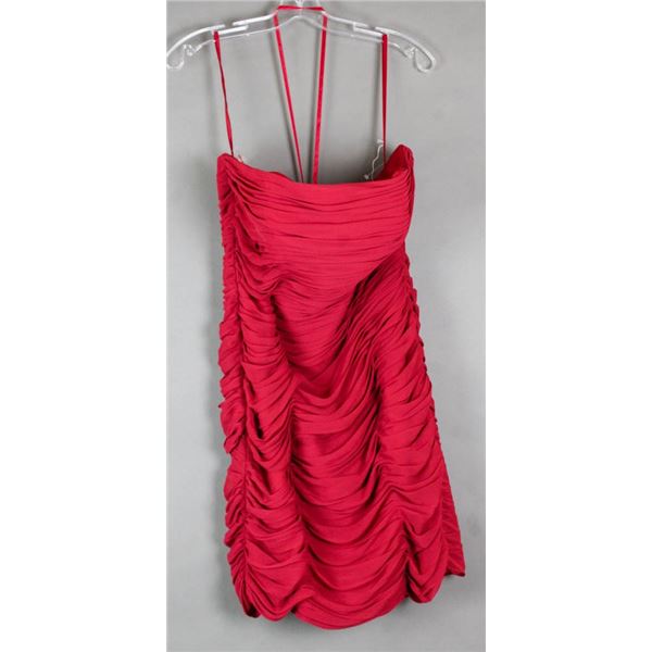RED VENUS FORMAL DESIGNER RUFFLED COCKTAIL DRESS