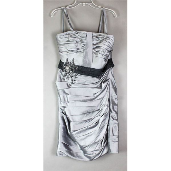 STEEL GREY JOSHUA B FORMAL DESIGNER DRESS; SIZE 14