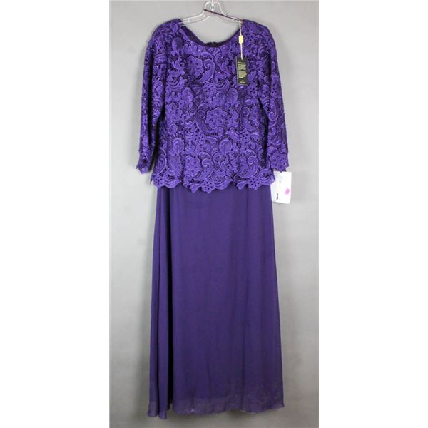 PURPLE LACE JOLENE DESIGNER FORMAL DRESS; SIZE 14