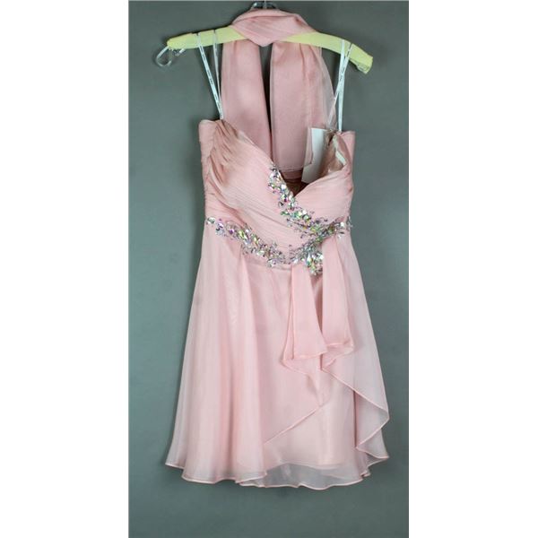 PINK JOLENE ABOVE KNEE FORMAL DESIGNER DRESS;