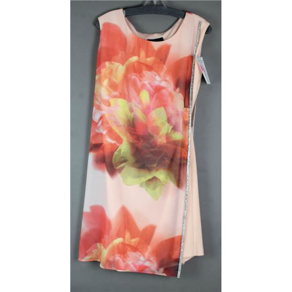 PINK FLORAL FRANK LYMAN FORMAL DESIGNER DRESS;