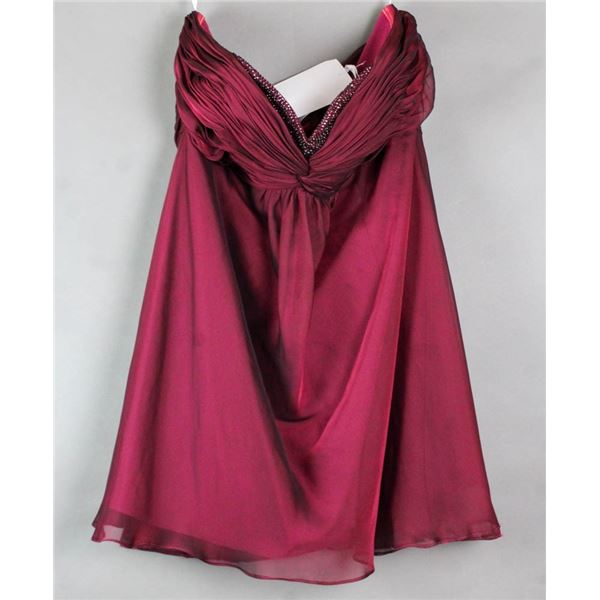 BURGUNDY ALYCE FORMAL DESIGNER DRESS;