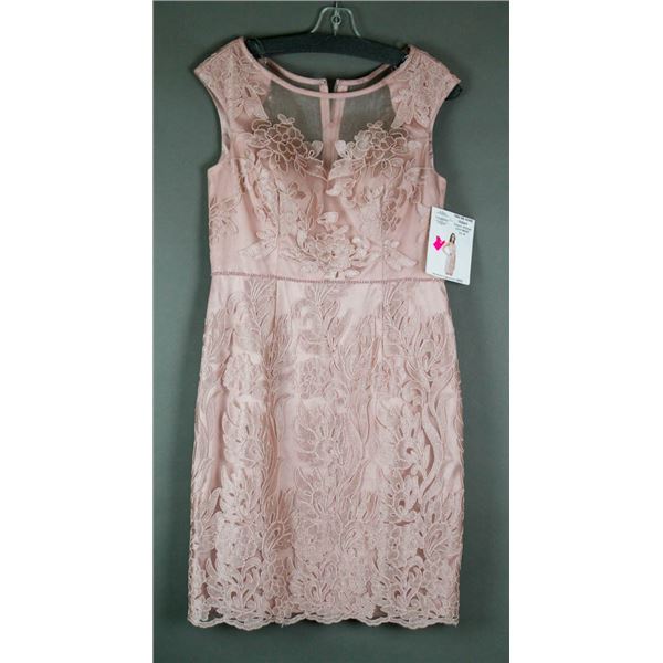 ROSE GOLD JS GROUP FORMAL DESIGNER LACE DRESS;