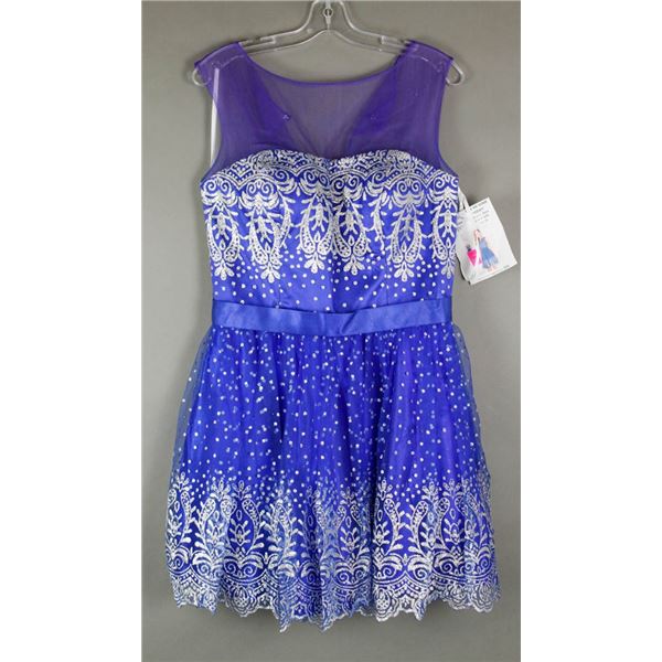 BLUE & SILVER ALYCE FORMAL DESIGNER DRESS;
