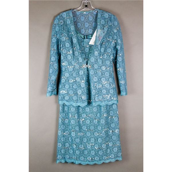 TEAL & SILVER LACE JOLENE FORMAL 2PC DESIGNER