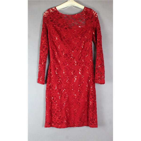 RED LACE/ SEQUENCE FORMAL LONG SLEEVE  DESIGNER