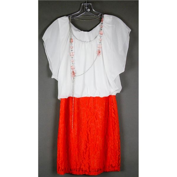 WHITE & RED LACE DK FASHION FORMAL DESIGNER DRESS;