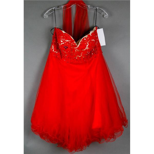 RED ALYCE  2PC FORMAL DESIGNER DRESS W/ WRAP;