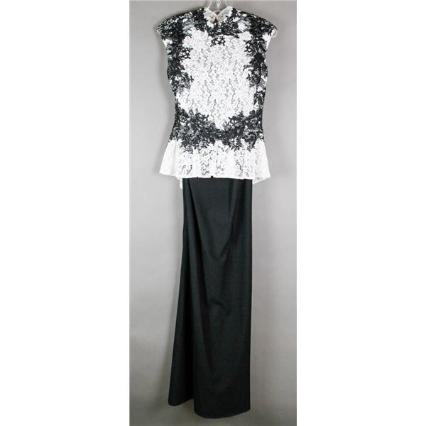 WHITE & BLACK LACE ALYCE FORMAL DESIGNER DRESS;