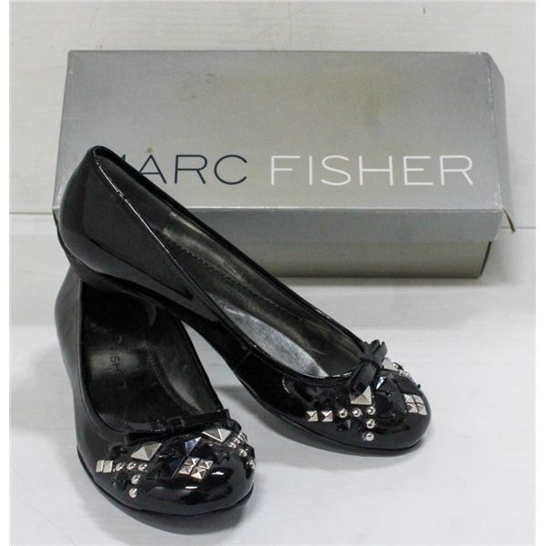 MARC FISHER BLACK STUD TOED FORMAL SLIDE ON SHOES;