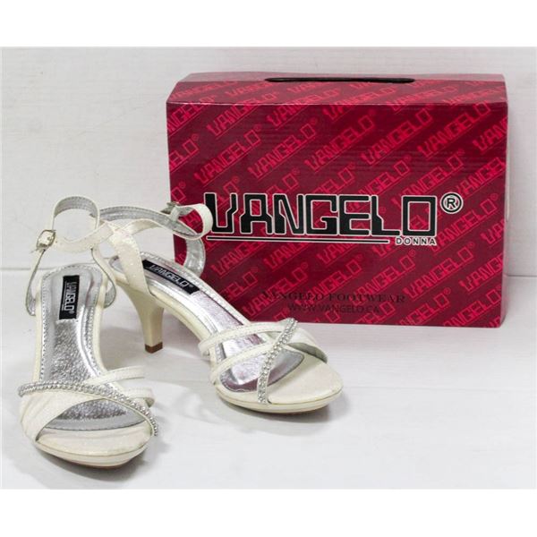 VANGELO WHITE/ RHINESTONE STRAPPED FORMAL HEELS;