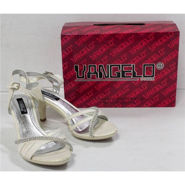 VANGELO WHITE/ RHINESTONE STRAPPED FORMAL HEELS;