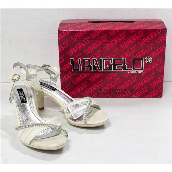 VANGELO WHITE/ RHINESTONE STRAPPED FORMAL HEELS;