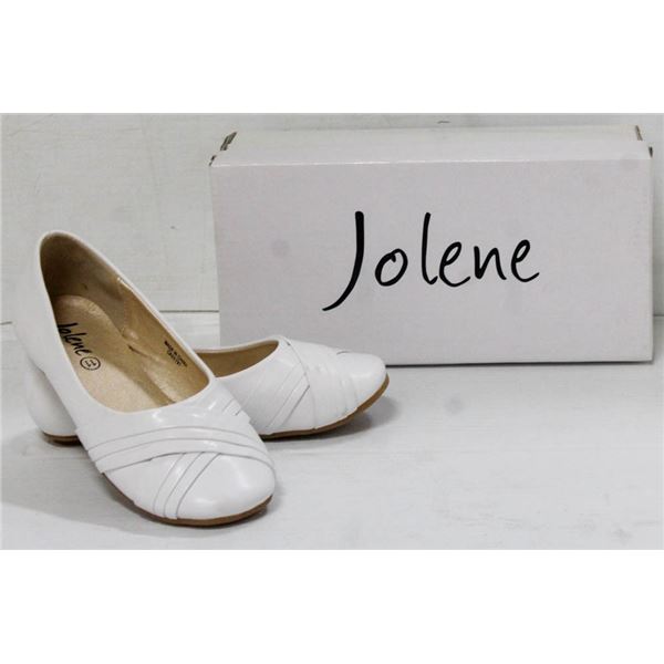 JOLENE WHITE YOUTH SLIDE ON FORMAL SHOES;