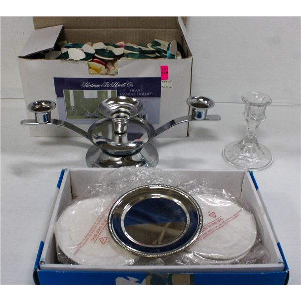 SMALL BOX OF ASSORTED RIBBONS & SMALL FLAT OF