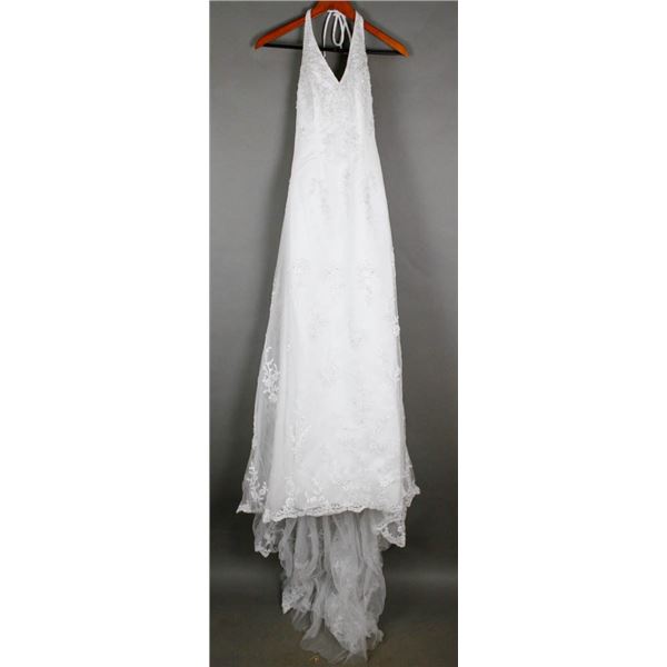 WHITE ALFRED ANGELO DESIGNER BRIDAL GOWN;