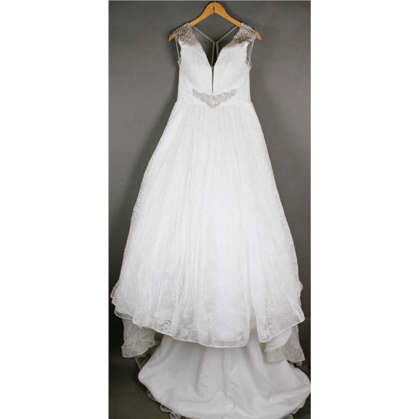 WHITE LACE BONNY  DESIGNER BRIDAL GOWN; SIZE 12