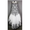 Image 2 : WHITE/ BLACK LACE DESIGNER BRIDAL GOWN; SIZE 16