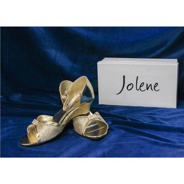GOLD GLITTER JOLENE CHILDREN'S FORMAL SHOES; SIZE 2