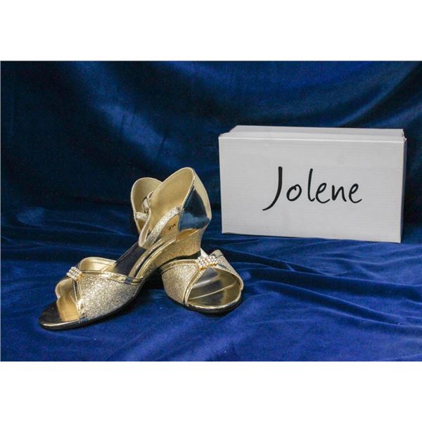 GOLD GLITTER JOLENE CHILDREN'S FORMAL SHOES; SIZE 4