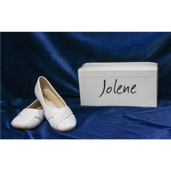 WHITE JOLENE TODDLERS FORMAL SLIDE ON FLATS;