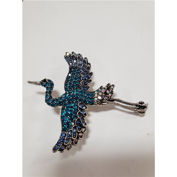 FLYING STORK RHINESTONE BROOCH
