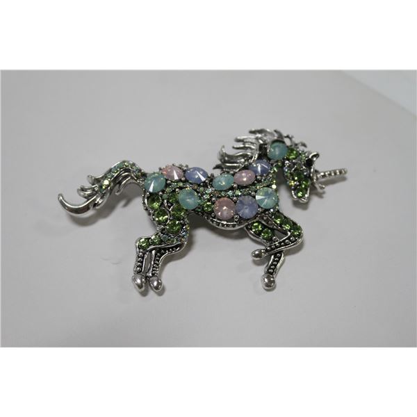 UNICORN RHINESTONE BROOCH