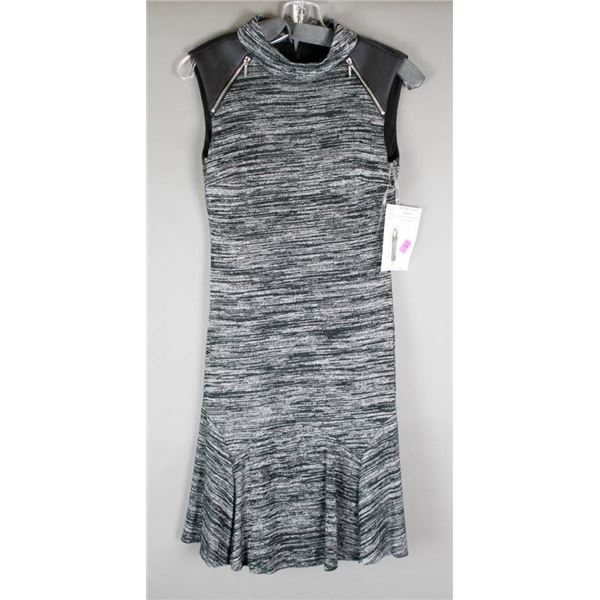 GREY/ BLACK / ZIPPERED FRANK LYMAN DESIGNER DRESS;