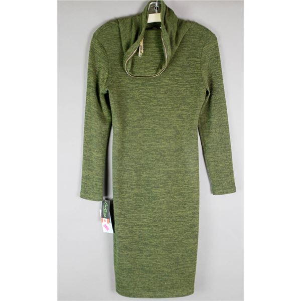 OLIVE GREEN CARTISE DESIGNER DRESS; SIZE 4