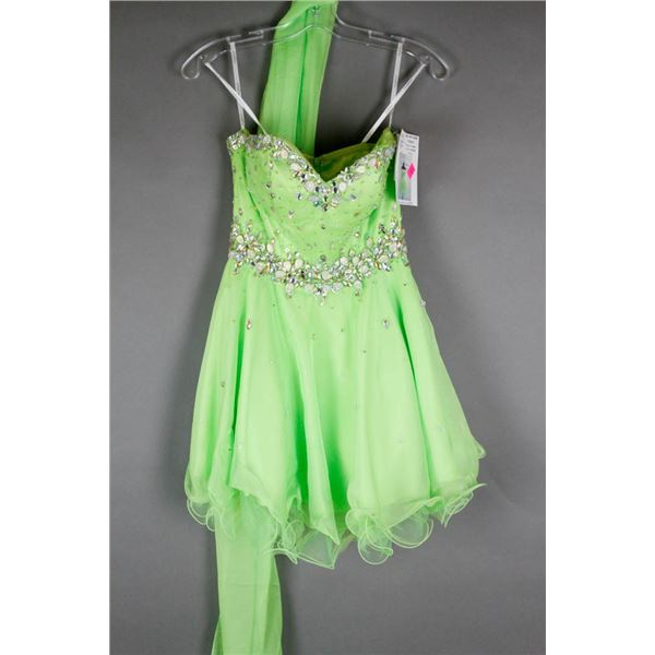 LIME GREEN JOLENE FORMAL DESIGNER DRESS; SIZE XS