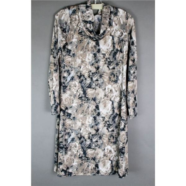 BEIGE/ BLACK FLORAL MARVELLA DESIGNER DRESS;