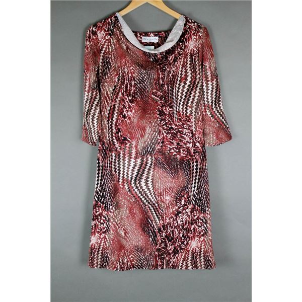 BURGUNDY GRAPHIC PRINT MARVELLA DESIGNER DRESS;